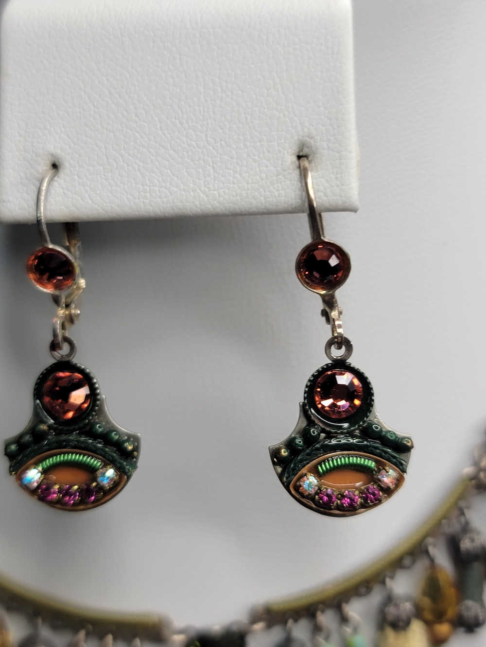 Ayala Bar Vintage Multi-color Necklace With Adaya Green & Tangerine Earrings